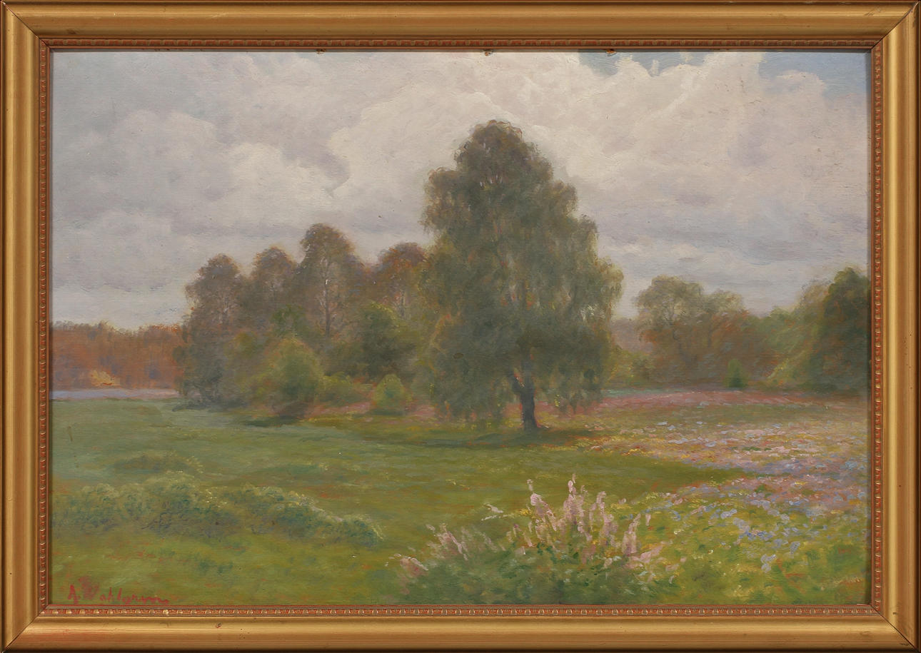 ANDERS WAHLGREN. Landskap, olja på pannå, signerad.