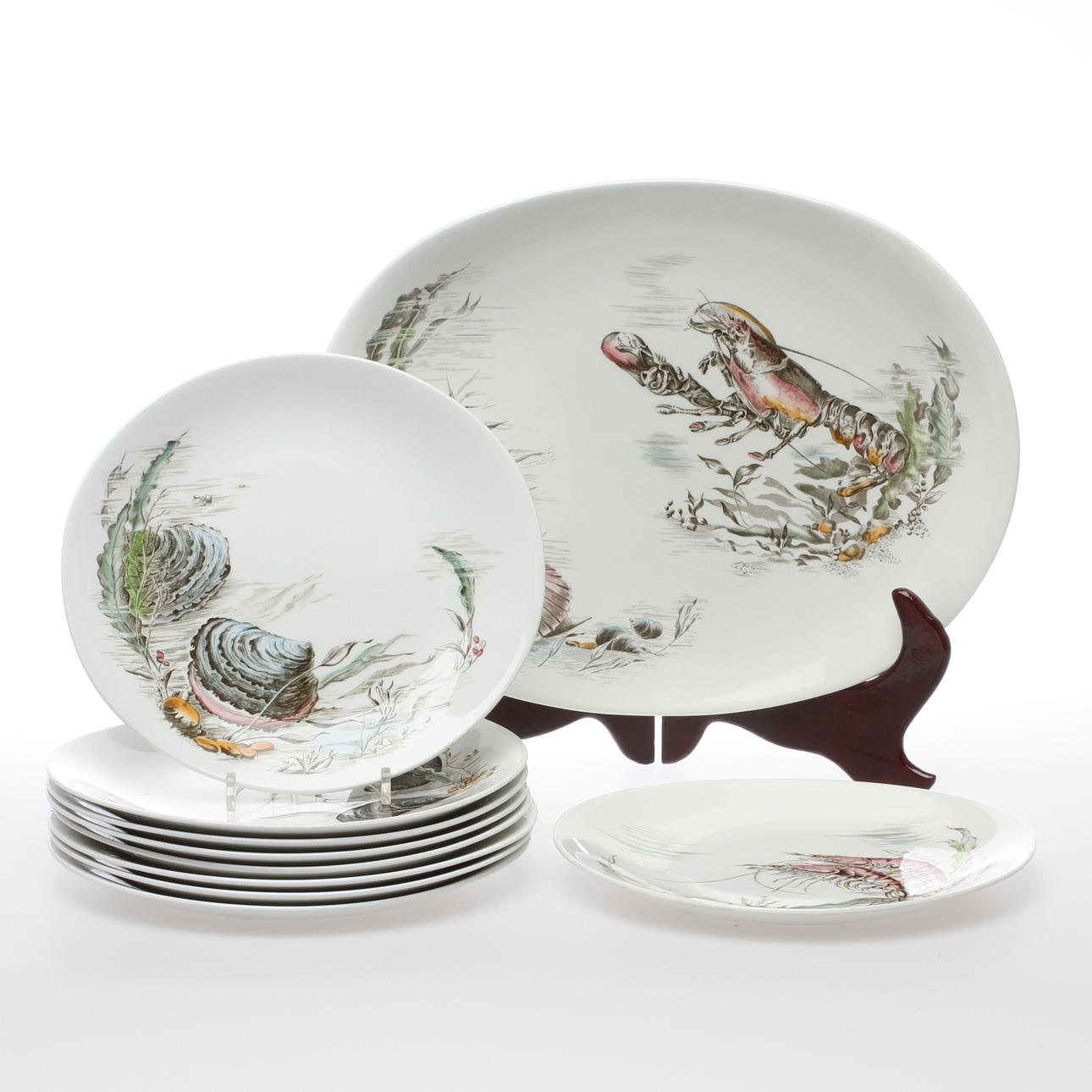 FAT, TALLRIKAR, 9 st, porslin,för skaldjur,"Seafare", Johnson Bros, England.