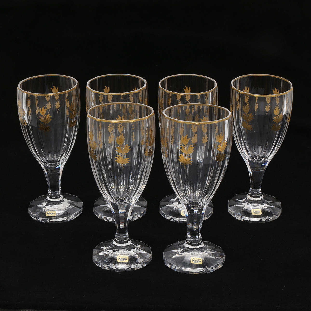 VINGLAS, 6 st, "Lagerberg", Elis bergh Kosta, signerade.