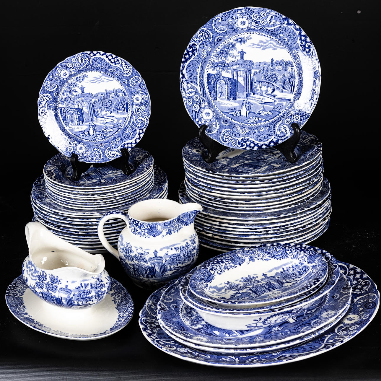 Ein 50-teiliges Geschirrset, Landscape W.R Midwinter, England.