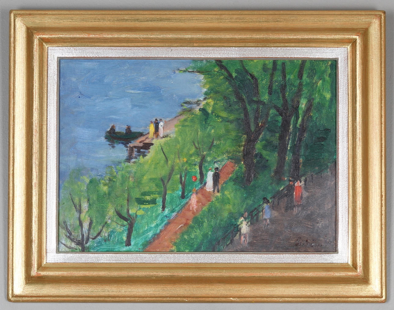 FOLKE ÖSTRÖM. Strandpromenad. Olja pannå. signerad.