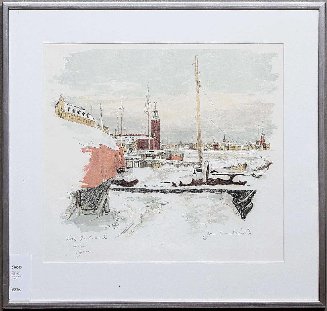 JAN LUNDQVIST. Färglitografi. Stockholmsmotiv, signerad.