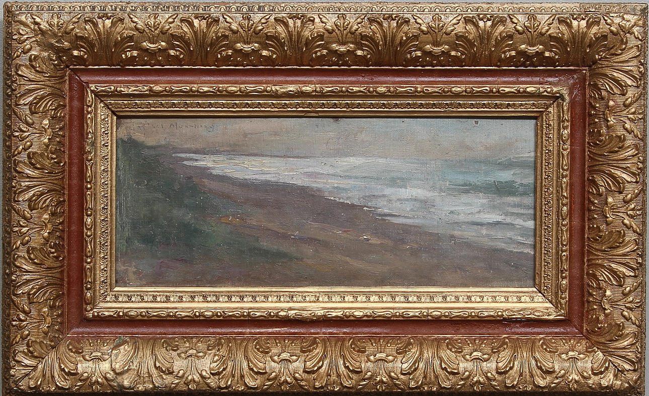 OIDENTIFIERAD KONSTNÄR. Olja på pannå, otydligt signerad.