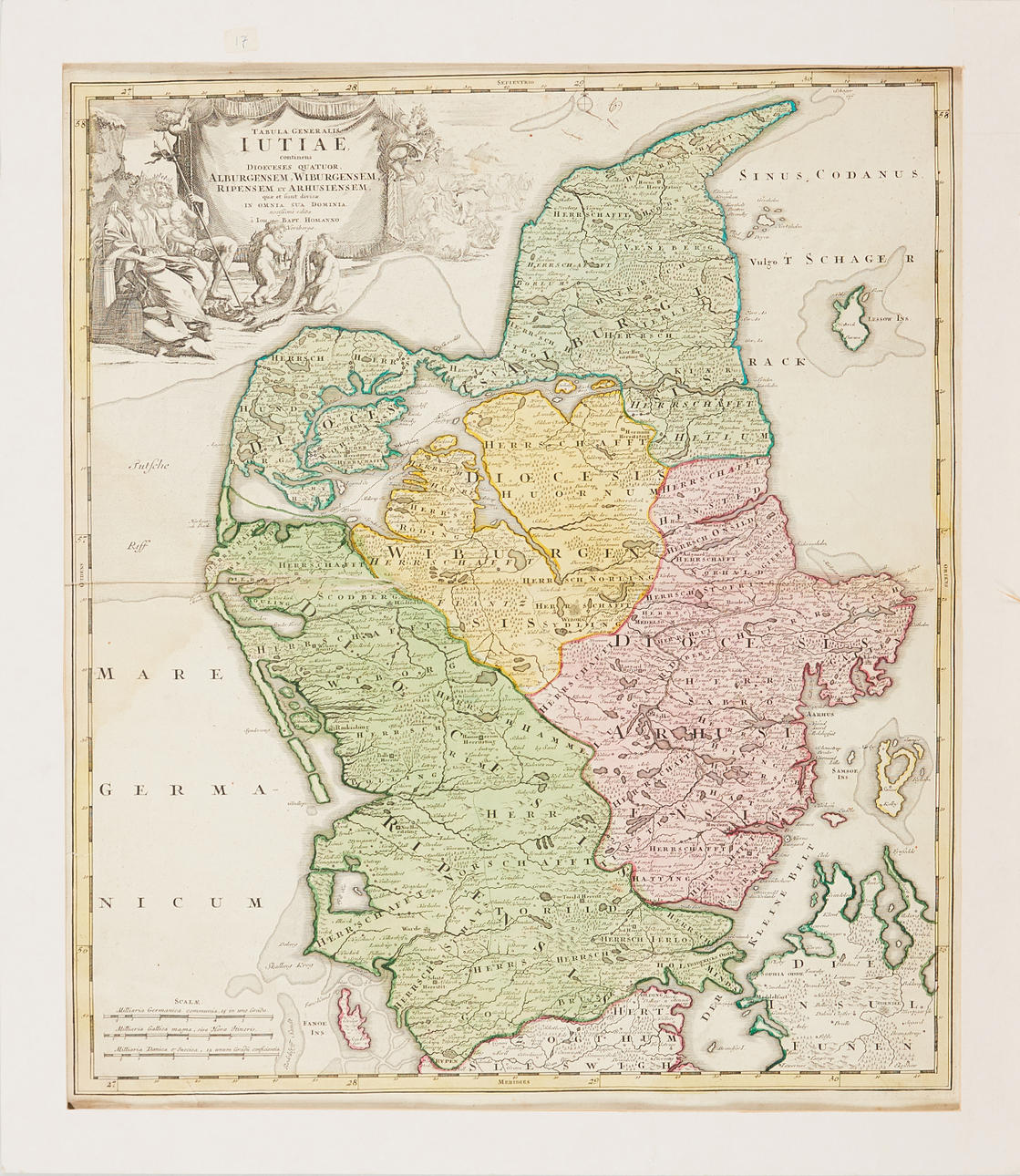 KORT JYLLAND VED HOMANN, CA 1730.