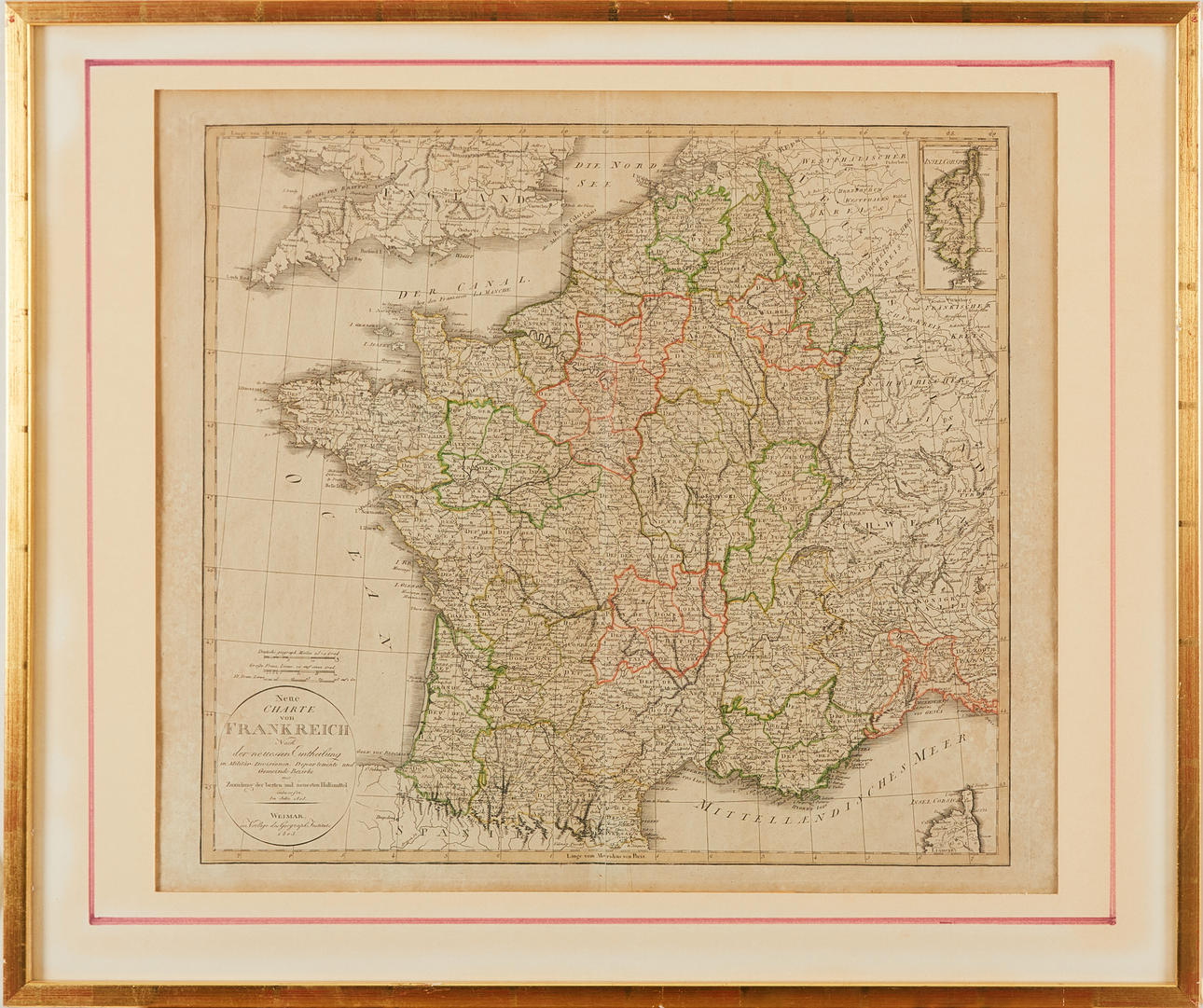 KARTA FRANKRIKE, GÖTZE, WEIMAR 1805.