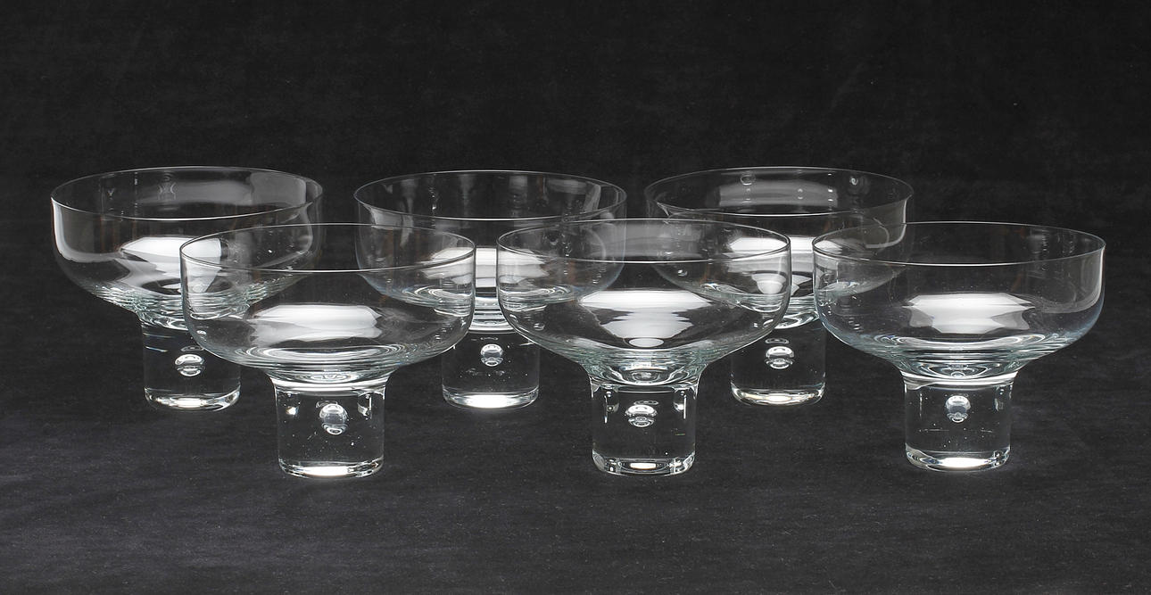 SKÅLAR, 6 st, glas, troligen "Pippi", Walter Hickman, Kosta.