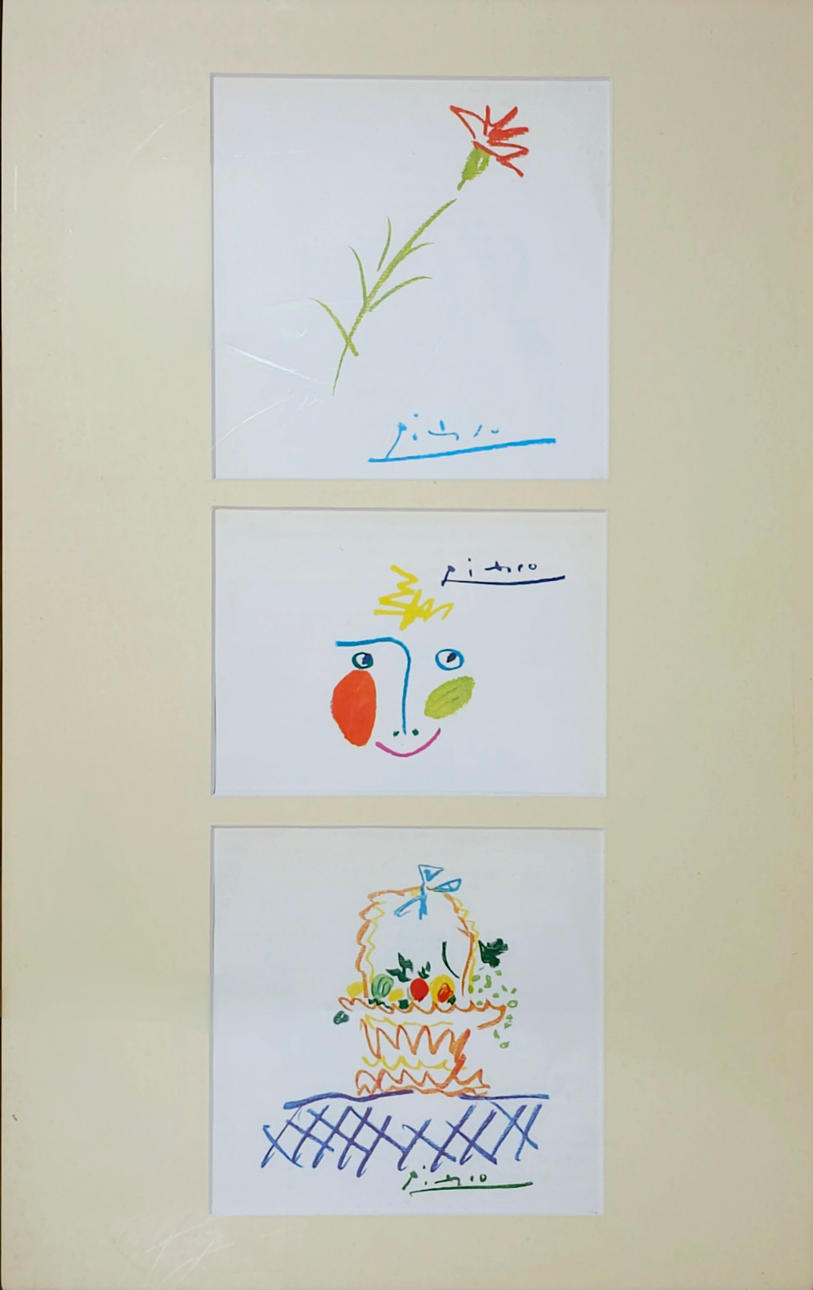 AFTER PABLO PICASSO. THREE OFFSET LITHOGRAPHS ON PAPER IN THE SAME FRAME.