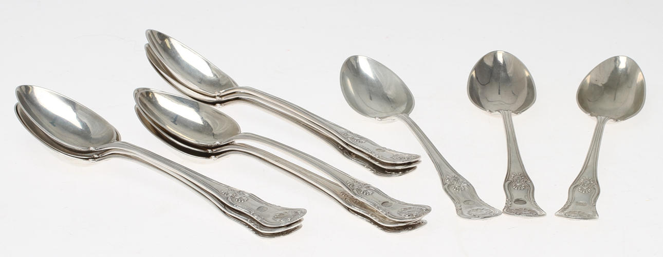 SKEDAR, 12 st, silver, Johan Pehr Rönbäck Göteborg 1861. Total vikt 488 gram.