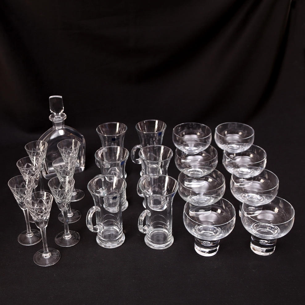 GLASSERVISER 3 st, 22 delar, Arabia, Orrefors, Kosta Boda.