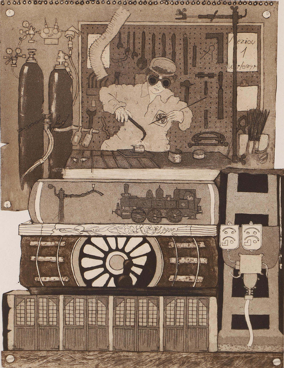 ANNA-LISA MARKBY. Mechanic, etching, signed -81.