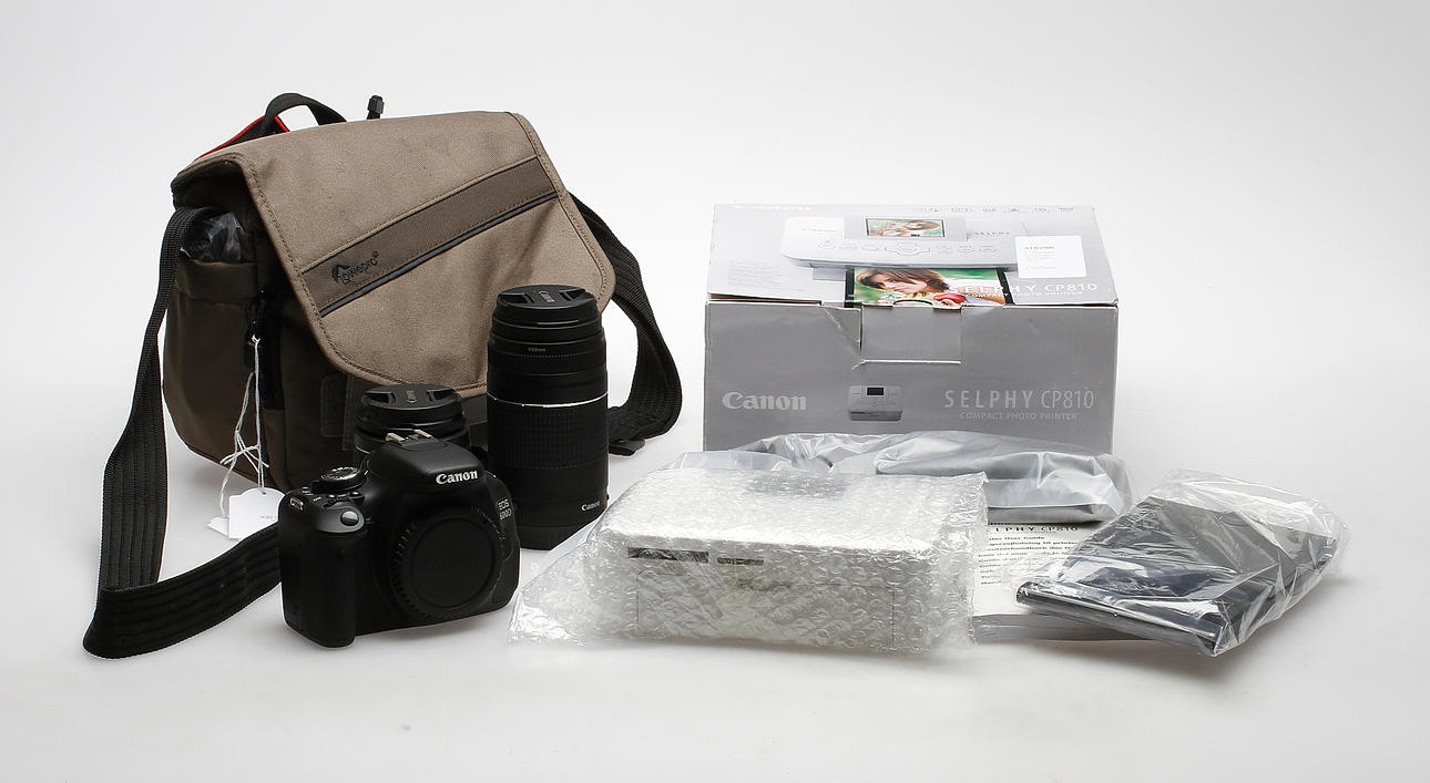 DIGITAL SYSTEMKAMERA samt FOTOSKRIVARE, eos 600d, 2 objektiv, cp810, Canon.