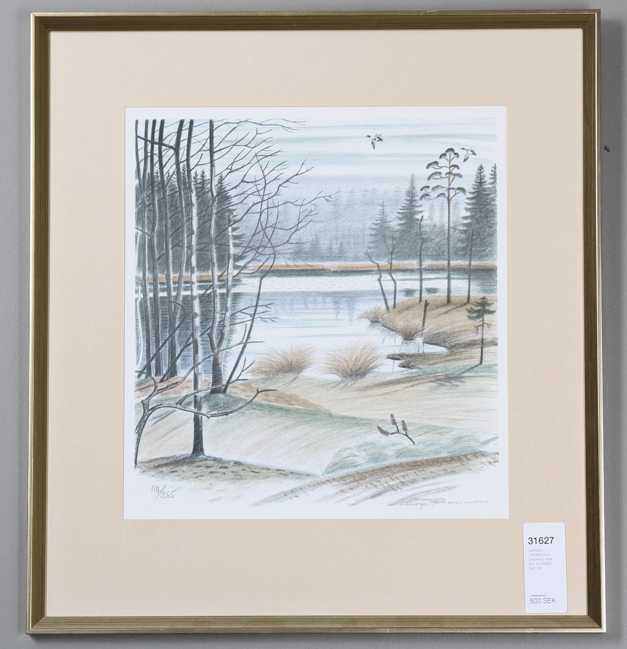 GREGER JOHANSSON. Landskap med djur, 2st färglito. sign.