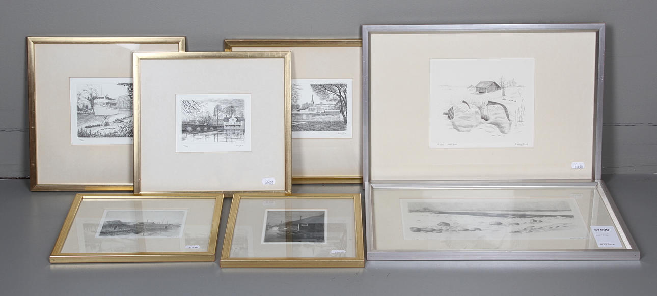 ERLING JOHANSSON. Parti grafiska blad 8 st .sign.