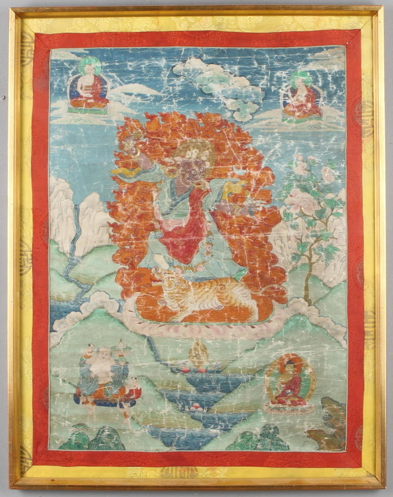 SIDENMÅLNING/THANGKA, orientalisk, 1900-tal.