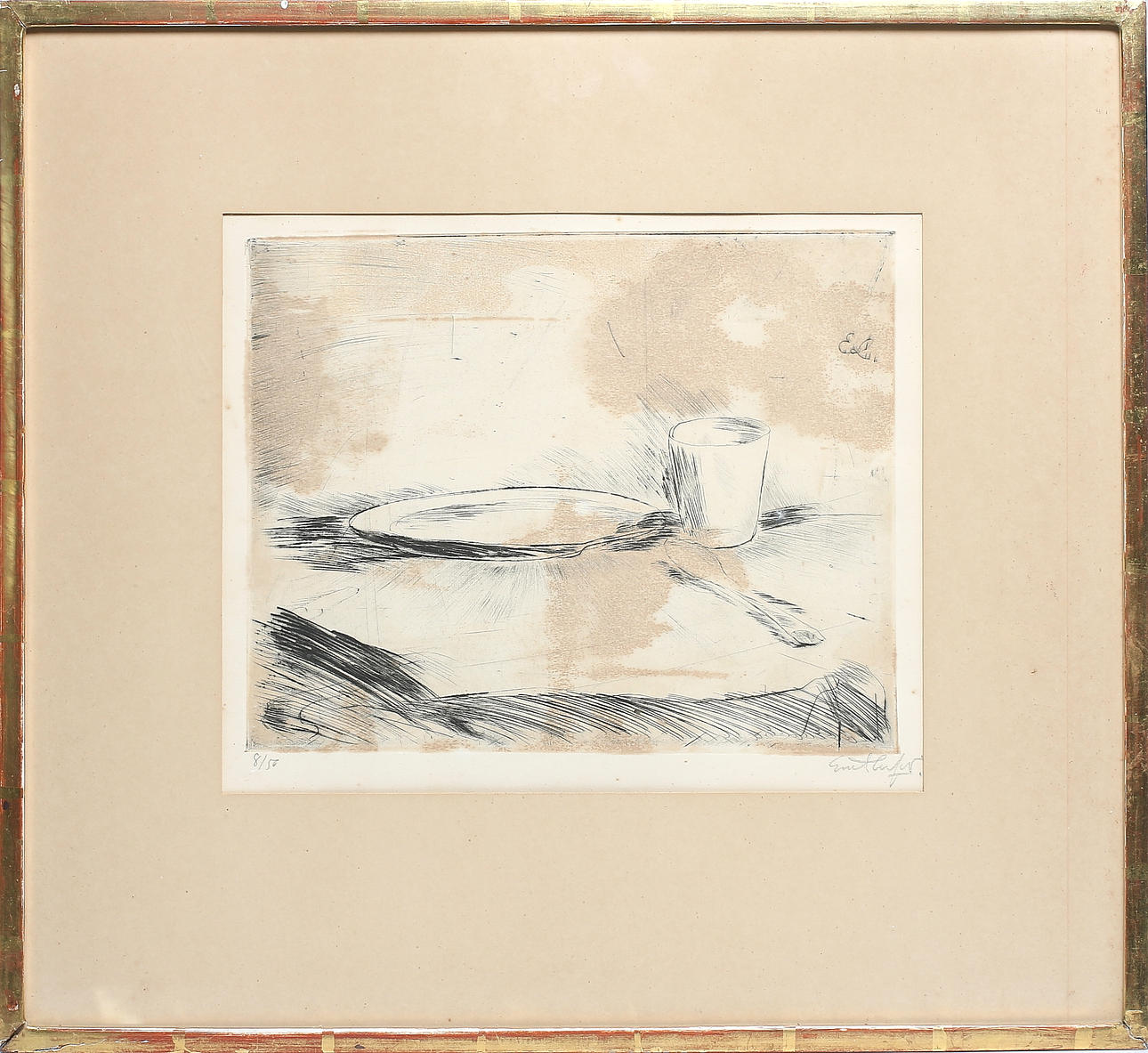 EVERT LUNDQUIST. "Fatet i fönstret", torrnålsgravyr. 8/50. Daterad -56.