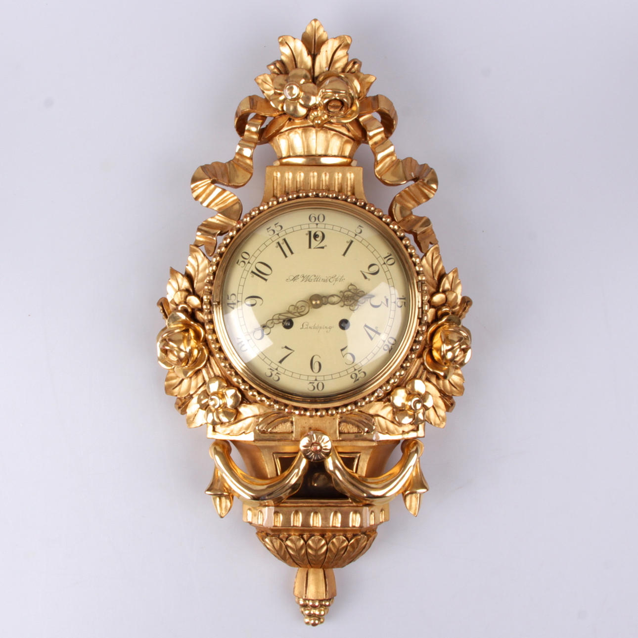 VÄGGPENDYL, förgylld, A. Wallins eftr. Linköping, 1900-tal.