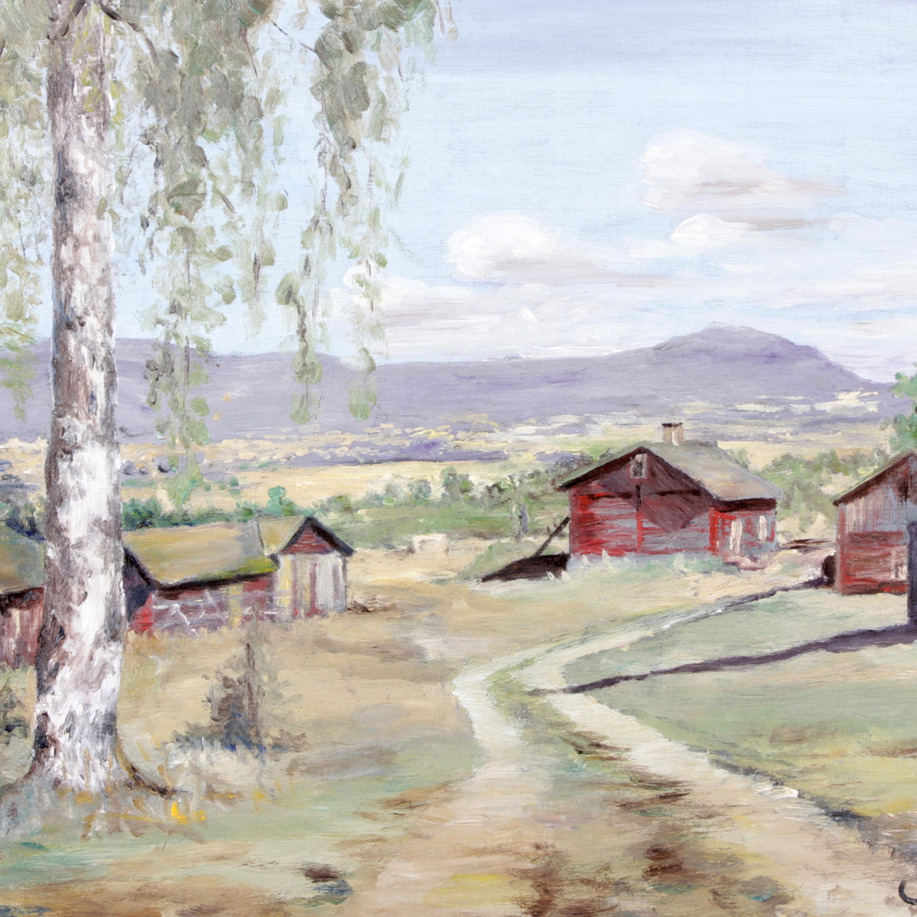 OIDENTIFIERAD KONSTNÄR. Olja på duk, hus i landskap, signerad G Berman.