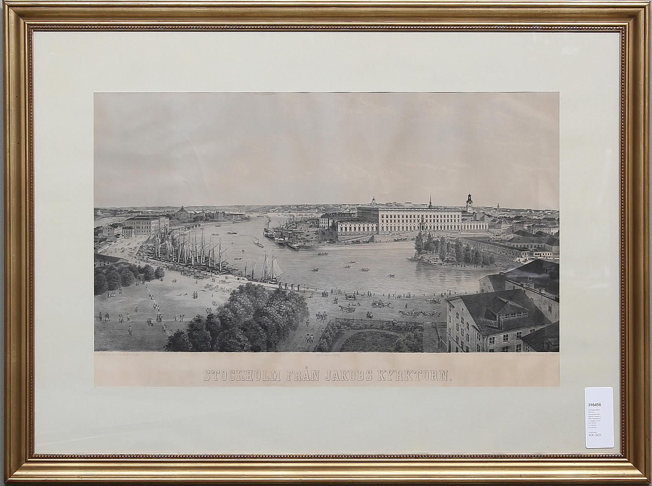 LITOGRAFISKT TRYCK, Stockholm från Jakobs kyrktorn. Efter fotografi af J. Jaeger, tryckt hos Abrah. Lundquist, Stockholm.