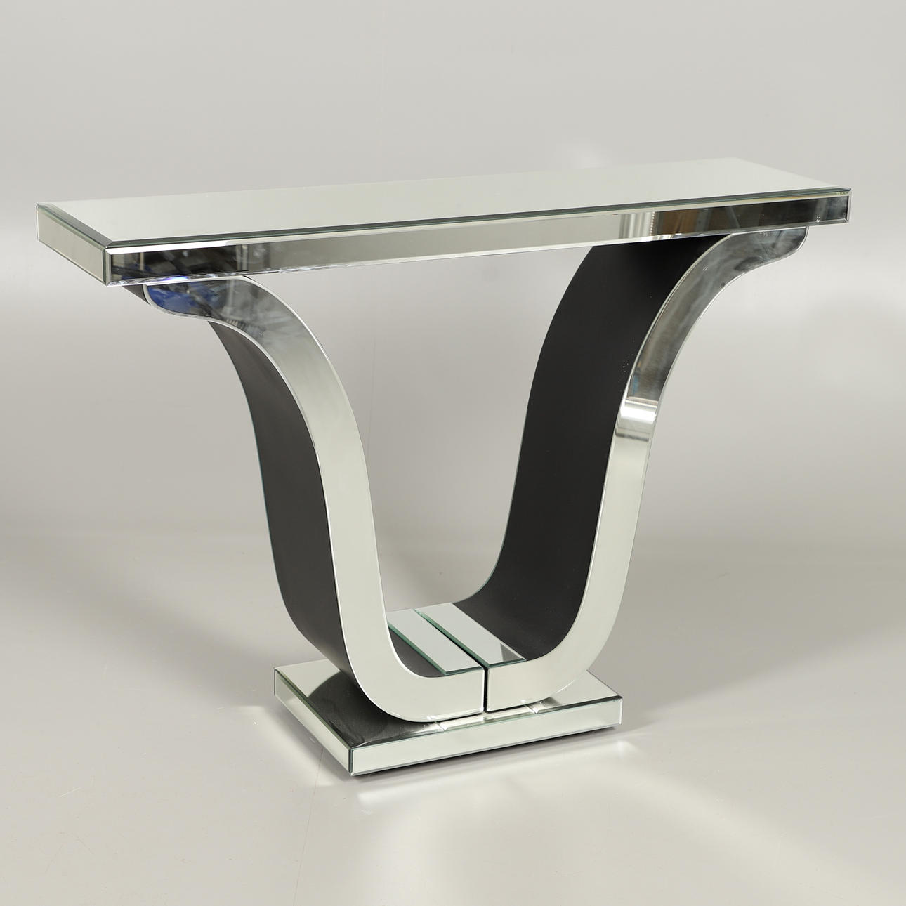 A DESIGNER MIRRORED CONSUL TABLE.