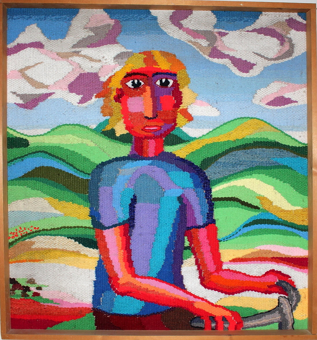 SIRI SØGER. textilkonst, på cykeltur, daterad 1981.