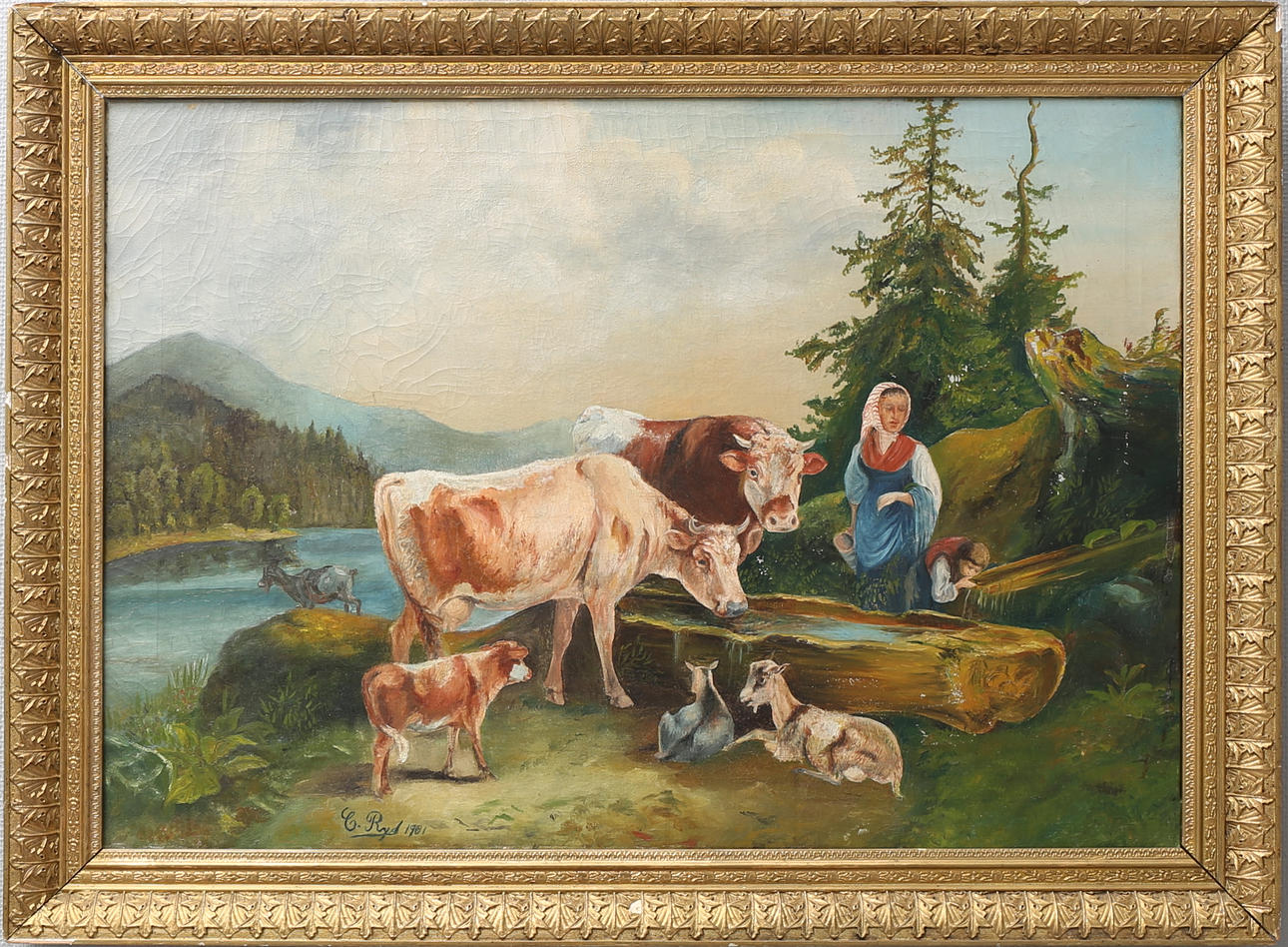 CARL RYD. Landskap med kor och getter, olja på duk, signerad och daterad 1901.