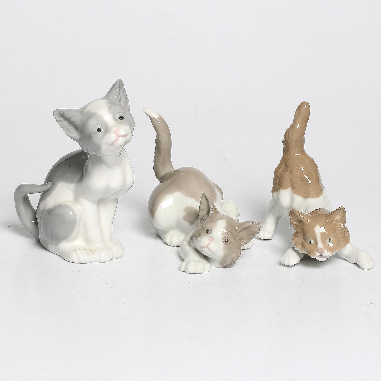 FIGURINER, 3 st, porslin, katter, Lladro, Spanien, 1900-tal.