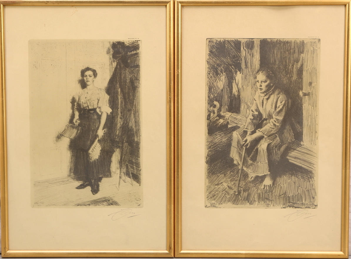 ANDERS ZORN. EFTER. Litografiskt tryck av etsning, 2 st, Bengtssons Lito.