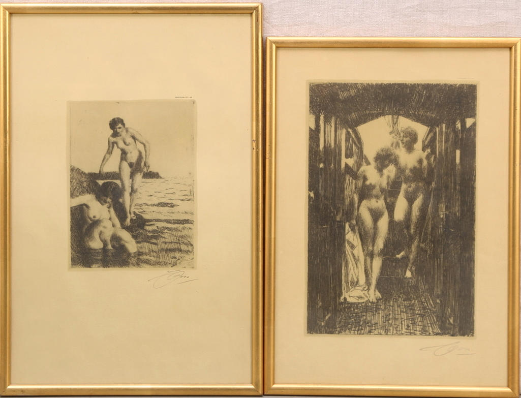 ANDERS ZORN. EFTER. Litografiskt tryck av etsning, 2 st, Bengtssons Lito.