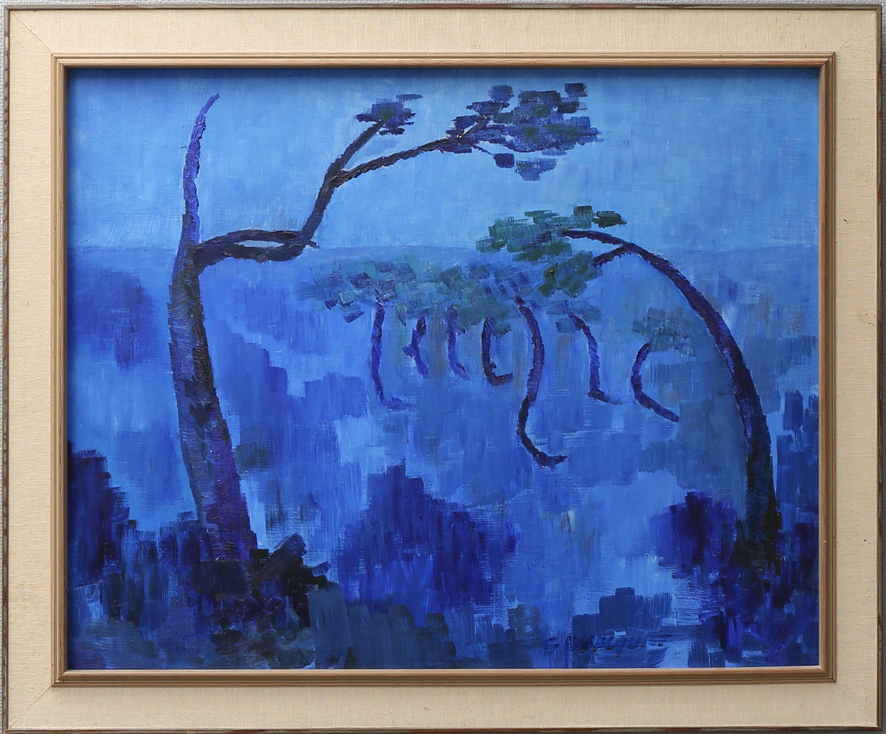 GUNNEY WAHLQVIST. Blått landskap, olja på pannå, signerad, daterad 1968 a tergo.