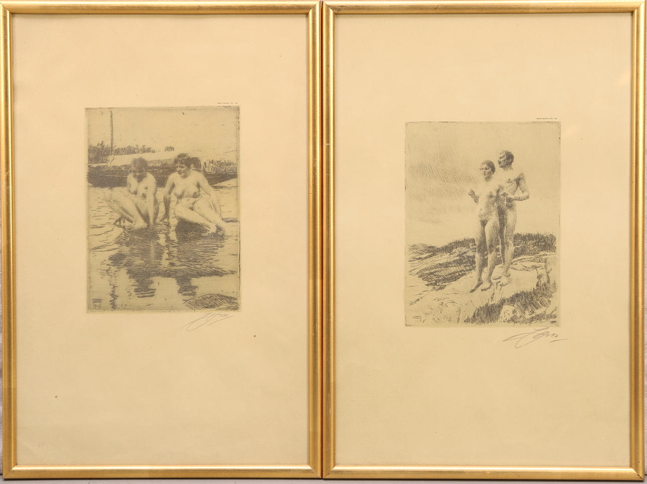 ANDERS ZORN. EFTER. Litografiskt tryck av etsning, 2 st, Bengtssons Lito.