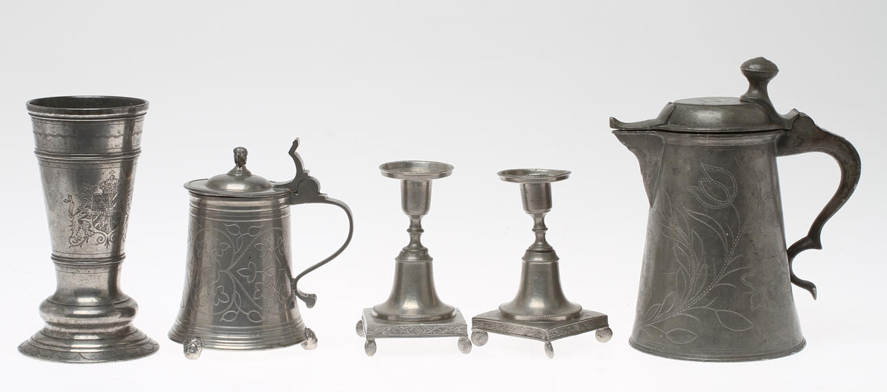 PARTI TENN, 5 delar, bland annat kanna daterad 1838.