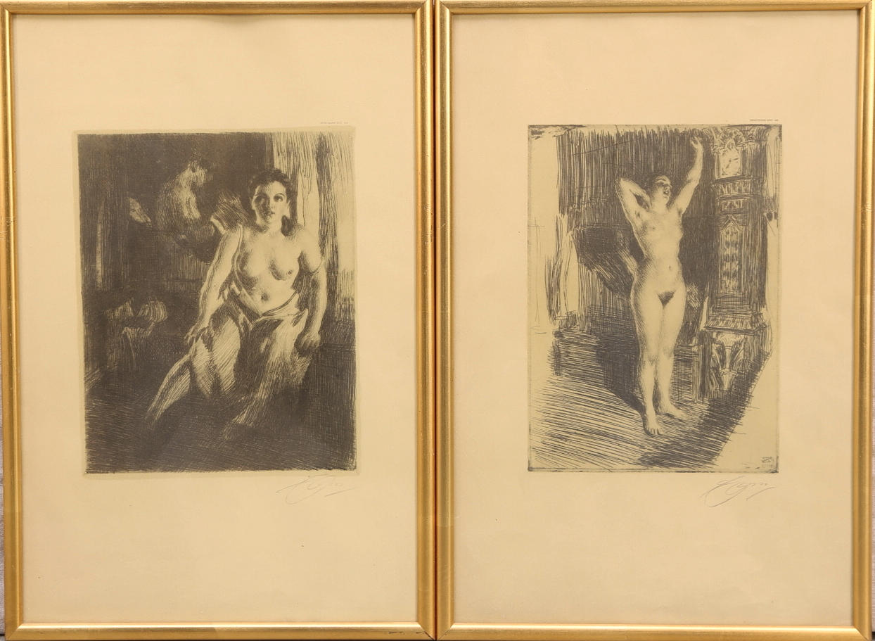 ANDERS ZORN. EFTER. Litografiskt tryck av etsning, 2 st, Bengtssons Lito.