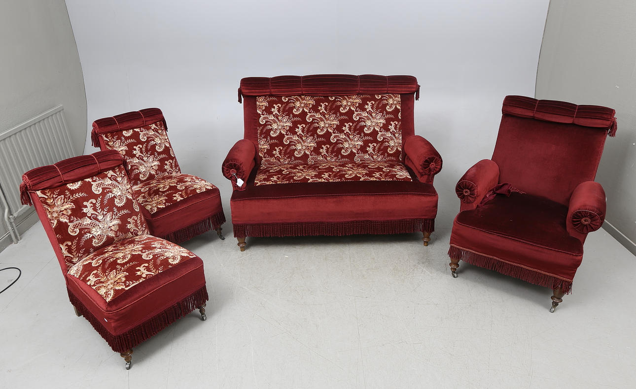 SOFFGRUPP, 4 delar, omkring 1900.