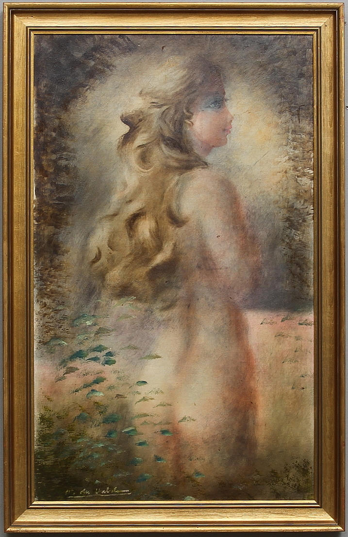 VALTER DU HALDE. olja på duk, "naken kvinna", signerad.