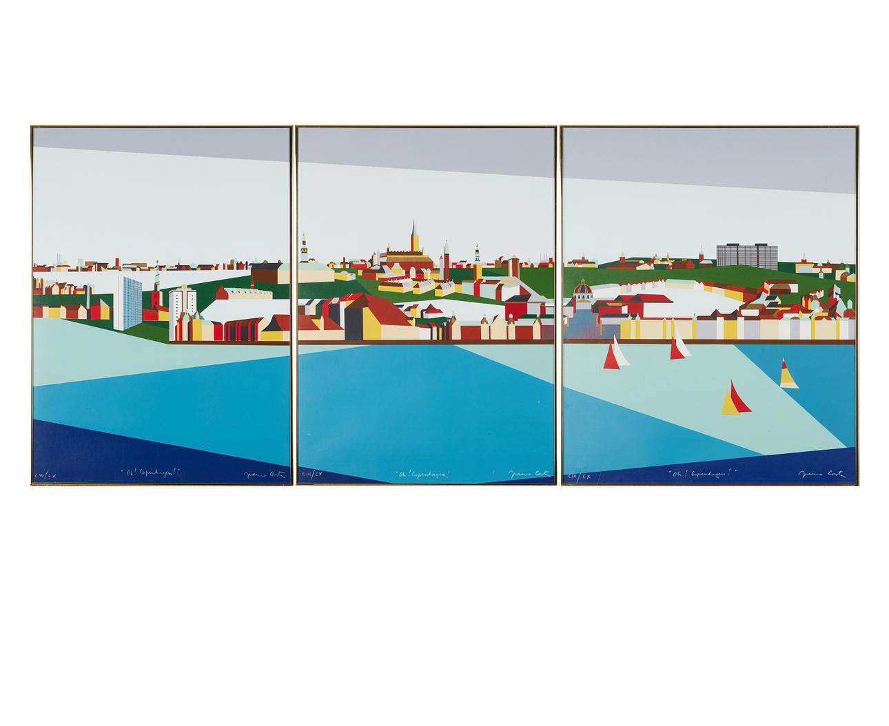 FRANCO COSTA. “Oh Copenhagen”, (3), triptych, colour silkscreen,, signed, numbered CIII/CX.