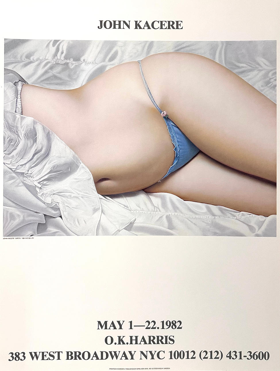 JOHN KACERE. Póster de exposición, impresión offset, OK Harris, 1982.