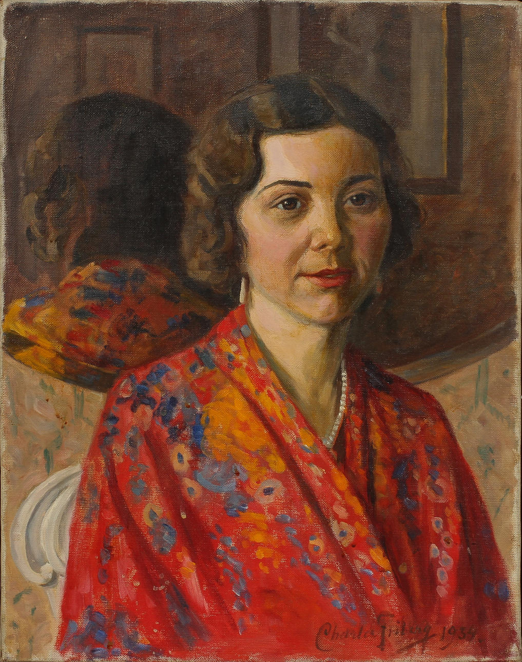 CHARLES FRIBERG. Porträtt av kvinna. Olja på duk, signerad och daterad 1934.