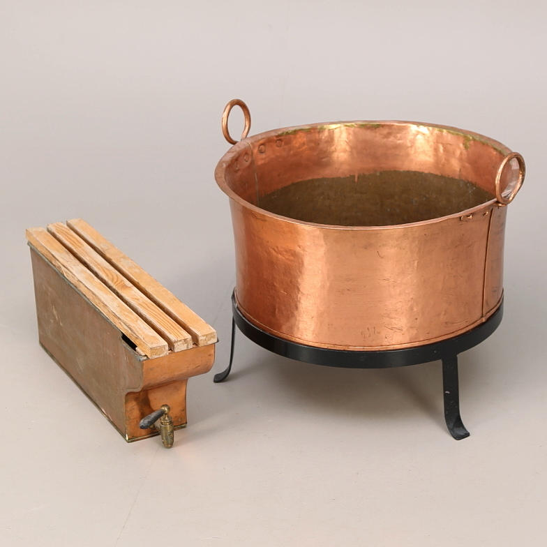 TVÄTTBALJA + VATTENTANK, koppar, 1800-/1900-tal.
