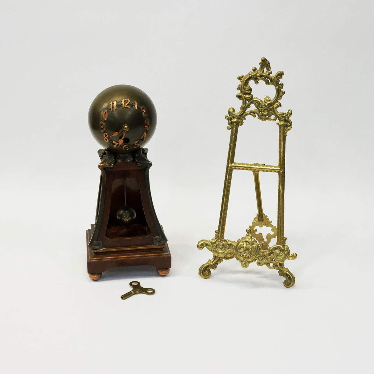 TABLE CLOCK, JUNGHANS. AND BRASS FRAME/STAND.