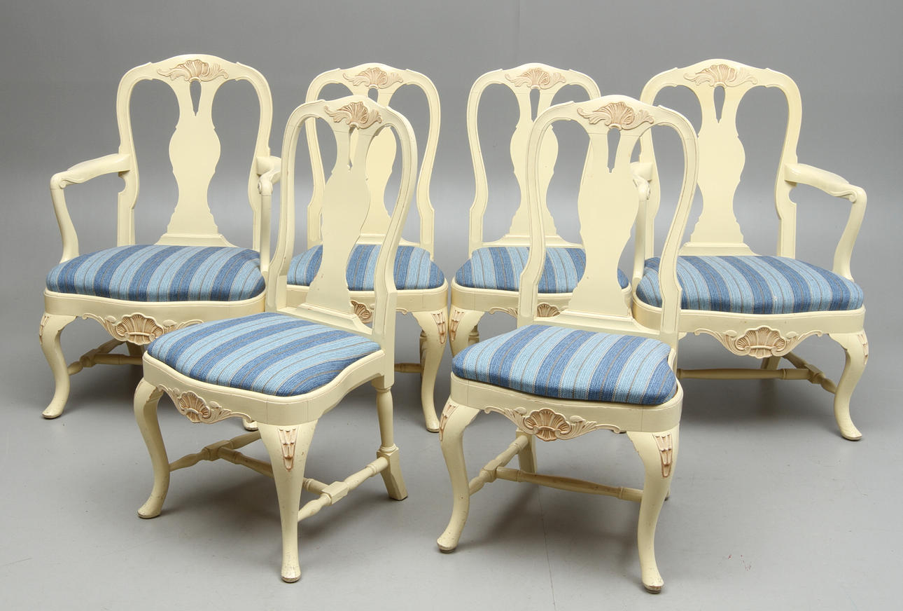 STOLAR, 4 st, KARMSTOLAR, 2 st, rokokostil, 1900-tal.