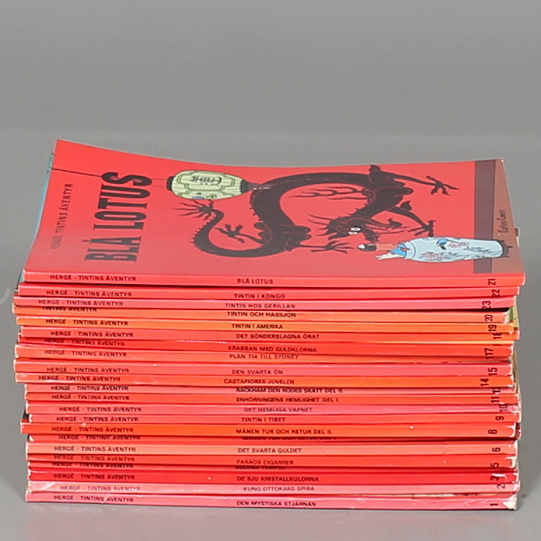 SERIEALBUM, 22 st, "Tintins Äventyr" Carlsen, 1970-tal.
