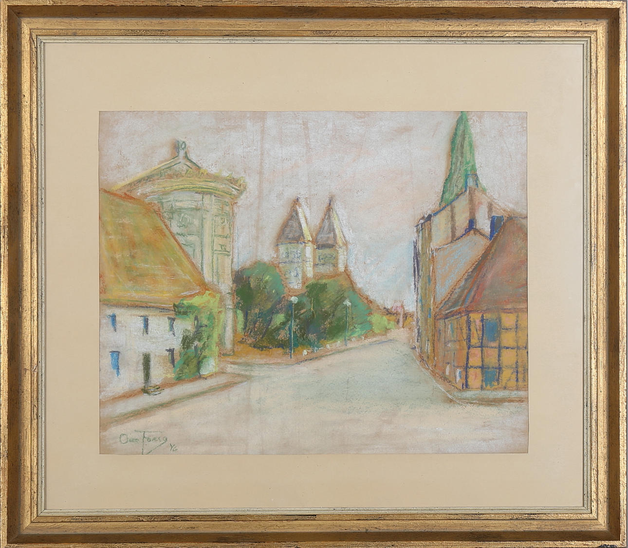 OIDENTIFIERAD KONSTNÄR. Motiv från Lund, pastell, otydlig signatur.