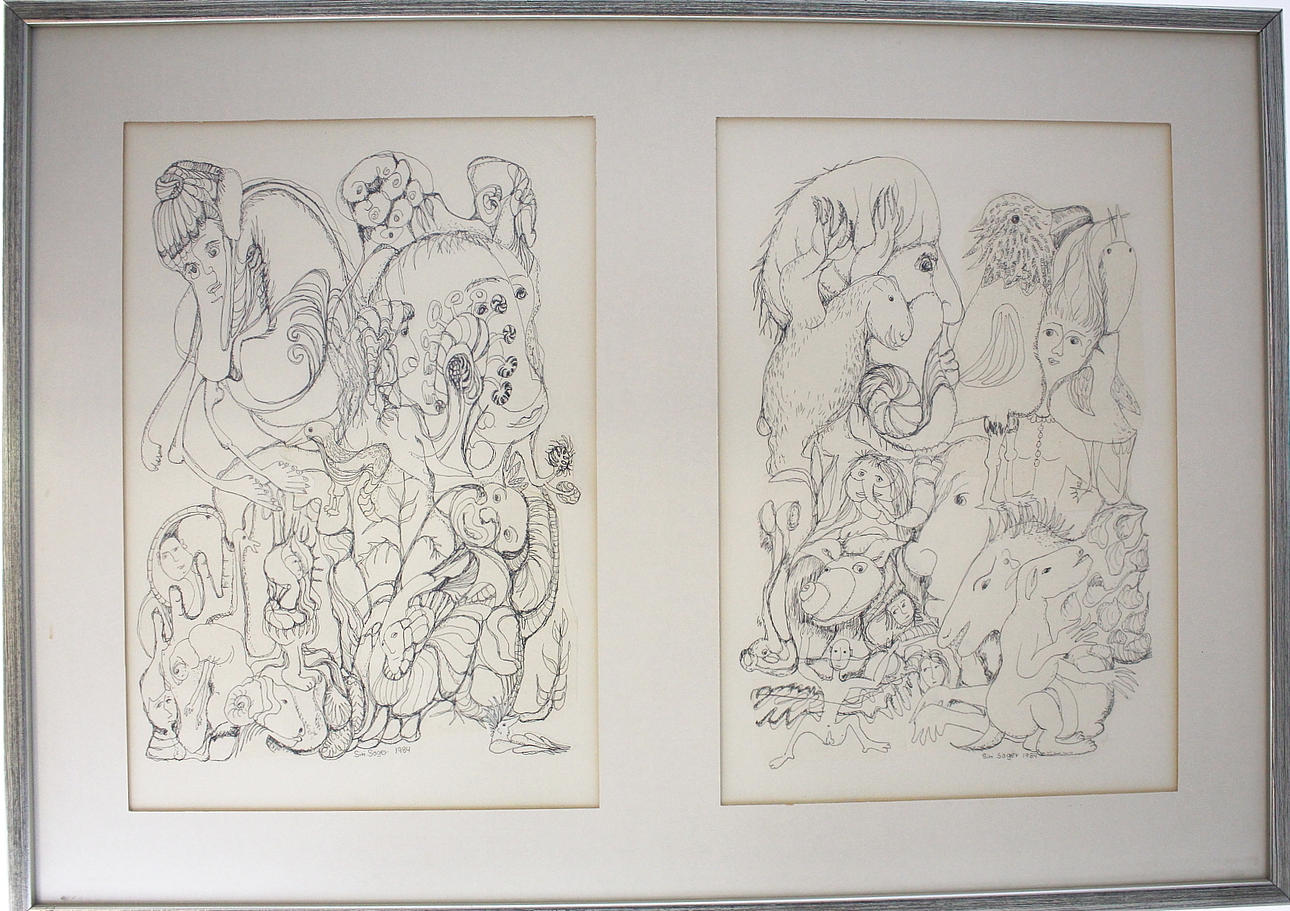 SIRI SØGER. teckning, daterad 1984, signerad.