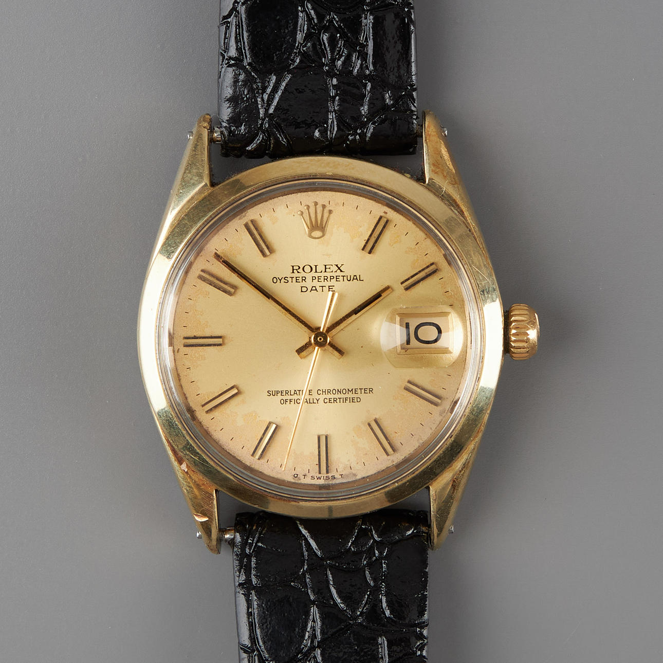 ROLEX, Date, 35 mm, gold plated, automatic, plastic crystal, c. 1970.