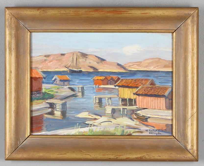 GUNNAR ZETTERSTRÖM. "Käringön", olja på pannå, signerad.