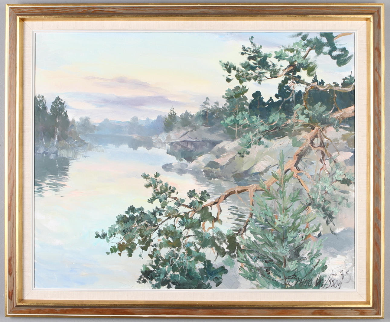 BRUNO KARLSSON. "Sommarafton i Skärgården", olja på duk, signerad samt daterad -79.