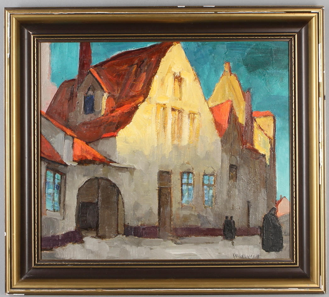 KNUT NORMAN. Stadsbild, olja på pannå, signerad.