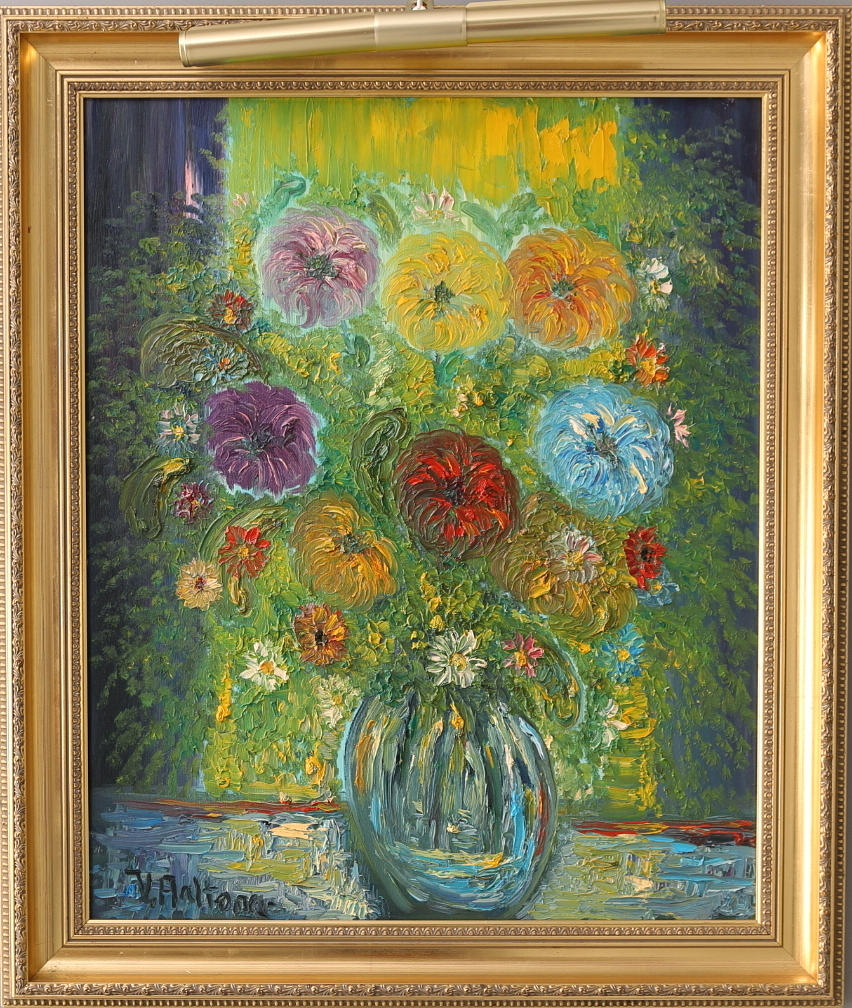 VEIKKO AALTONA. Olja på duk, blomsterstilleben, signerad.