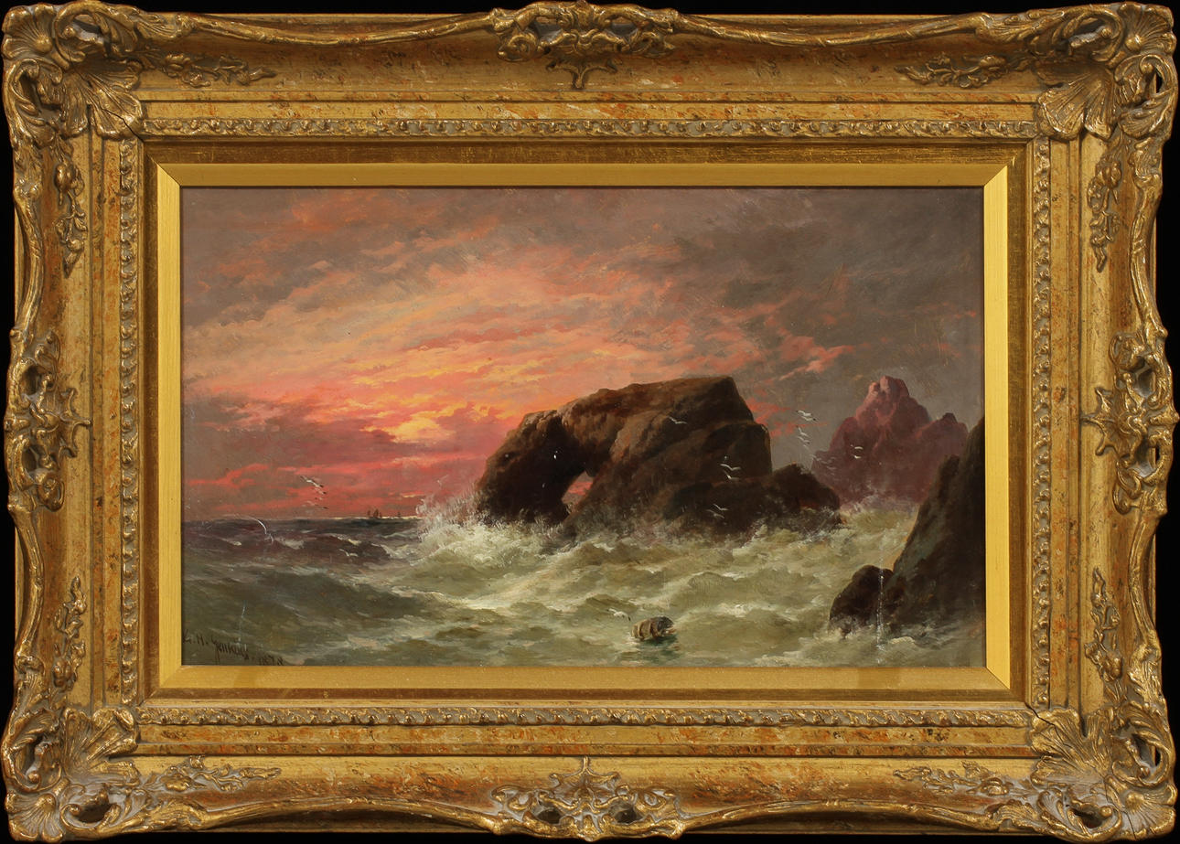 GEORGE HENRY JENKINS. Motiv från Land's end i England. Olja på pannå, signerad och daterad 1878.