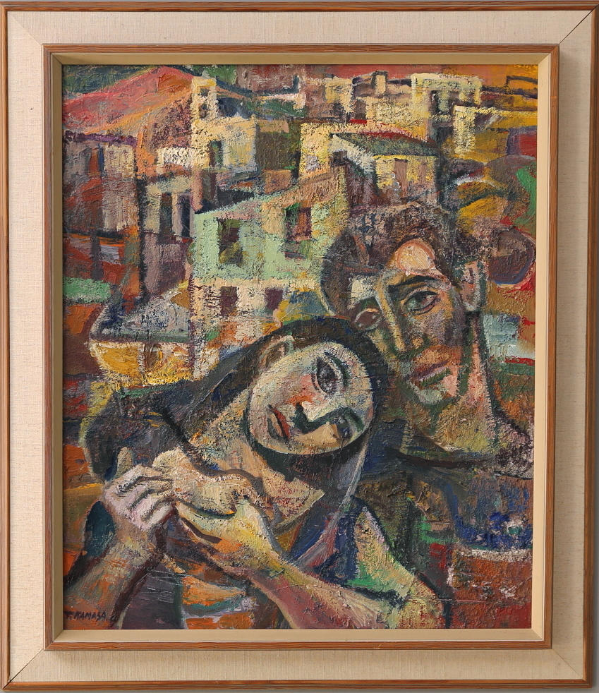 TADEUSZ KAMASA. Olja på duk, porträtt av par, signerad.